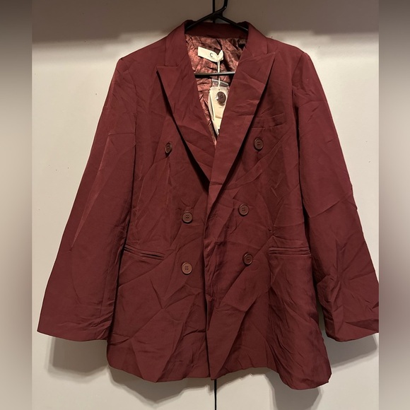 Commense- Double Breasted Burgundy Suit Jacket (Size L) - Picture 4 of 10